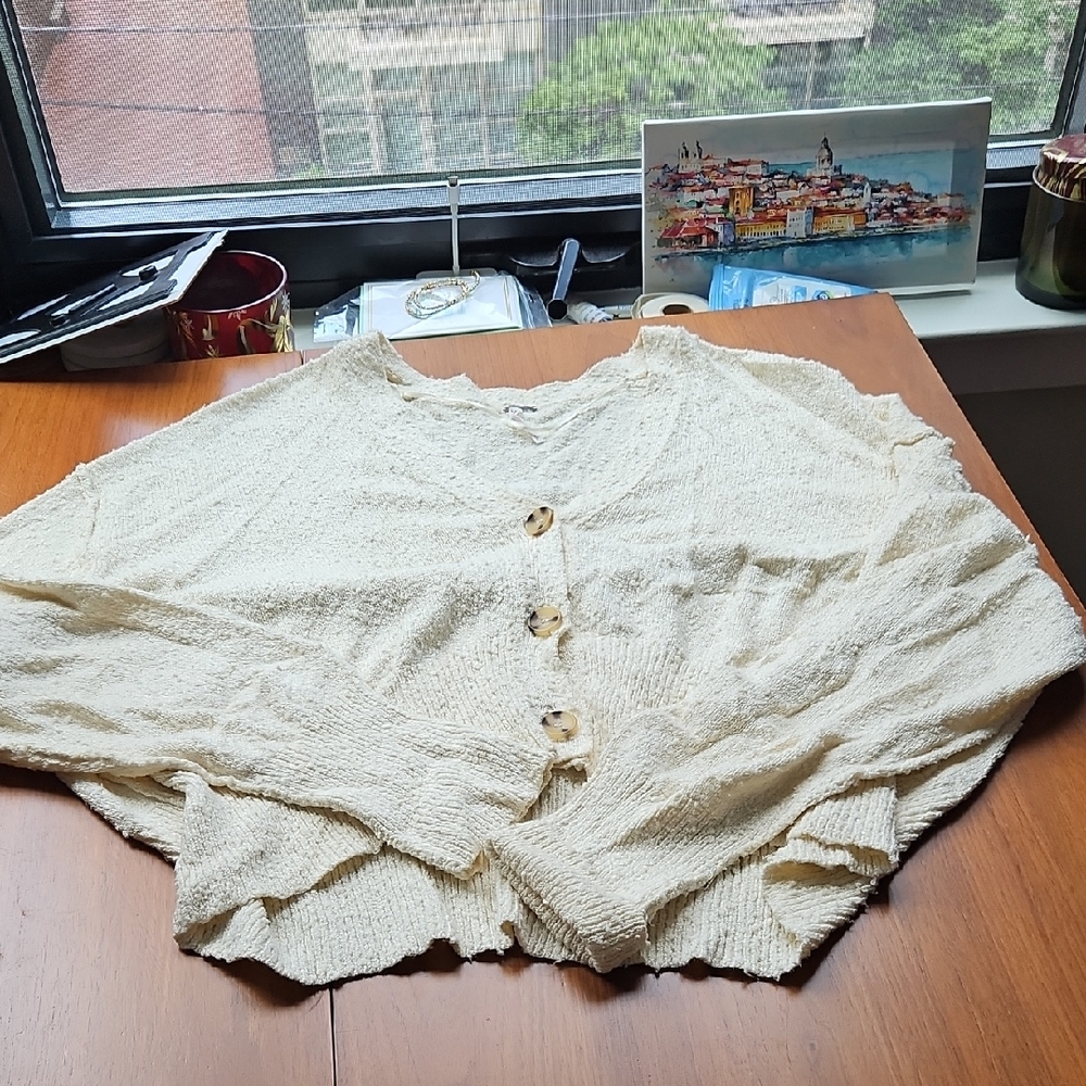 Free People Cream Button-Up Women Sweater